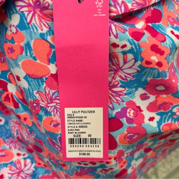 NWT Lilly Pulitzer Linwood Ruffle Romper, Size: 00, Color: Aura Pink - Picture 9 of 11
